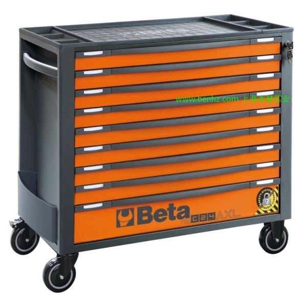意大利Beta 百塔工具 RSC24AXL/8  8抽屉超大工具车, 带SAFETY－SYSTEM 橙色 灰色 红色 RSC24AXL/9 9抽屉超大工具车 RSC24L/7  7抽屉和侧工作面工具车