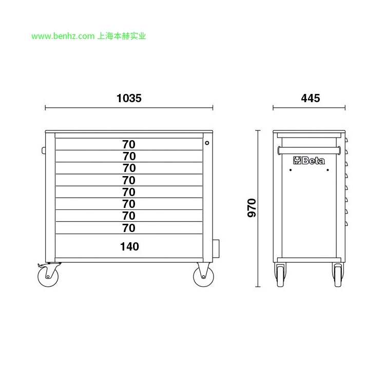 意大利Beta 百塔工具 RSC24AXL/8  8抽屉超大工具车, 带SAFETY－SYSTEM 橙色 灰色 红色 RSC24AXL/9 9抽屉超大工具车 RSC24L/7  7抽屉和侧工作面工具车
