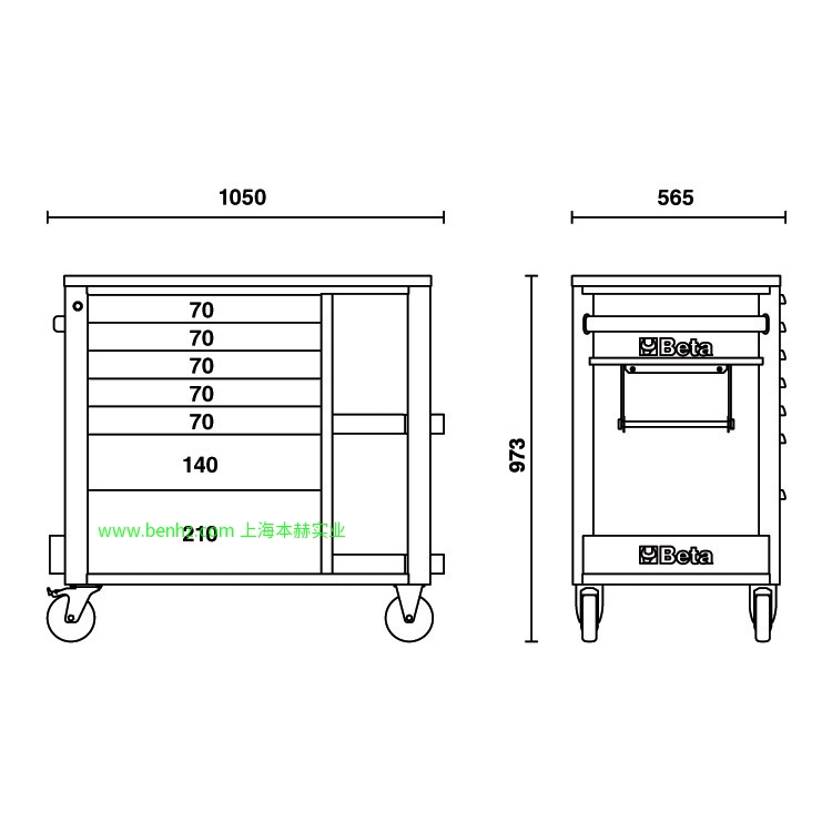 意大利Beta 百塔工具 RSC24AXL/8  8抽屉超大工具车, 带SAFETY－SYSTEM 橙色 灰色 红色 RSC24AXL/9 9抽屉超大工具车 RSC24L/7  7抽屉和侧工作面工具车