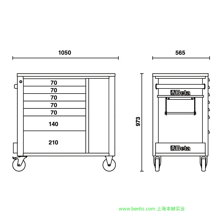 意大利Beta 百塔工具 RSC24L-CAB抽屉工具车 RSC24/5  5抽屉工具车 橙色 灰色 红色 RSC24/6  6抽屉工具车