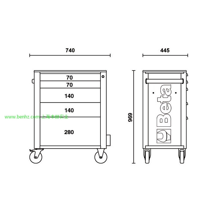 意大利Beta 百塔工具 RSC24L-CAB抽屉工具车 RSC24/5  5抽屉工具车 橙色 灰色 红色 RSC24/6  6抽屉工具车