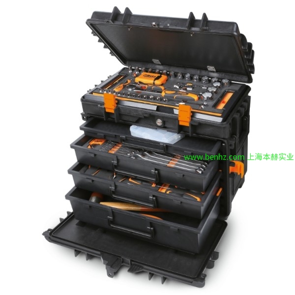 意大利Beta 百塔工具 C14-TOOL TROLLEY WITH 4 DC14-4抽屉工具拉杆箱 2114VU/M-工具箱 C14 + 109件工具组套