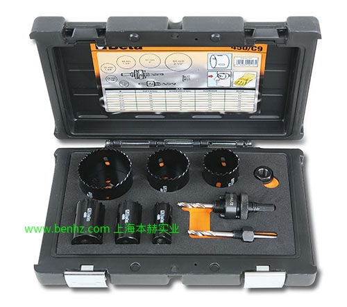 意大利Beta 百塔工具 450/C9-9件装，电工用450型钻孔锯组套 工业用450型钻孔锯组套 451 高速钢钻孔锯 452 硬质合金钻孔锯 450高速钢双金属开孔器 460 建筑材料开孔锯
